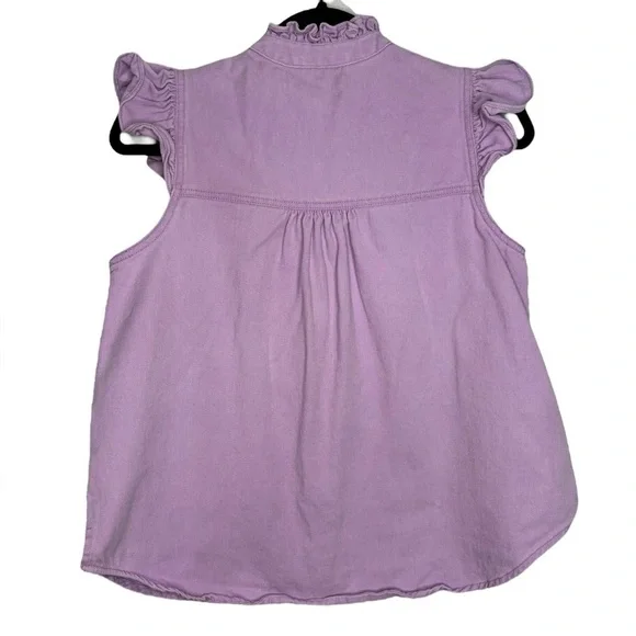 SSYS the Lable Purple Cotton Denim Button Front Ruffle Sleeveless Top Size Small - Picture 8 of 13